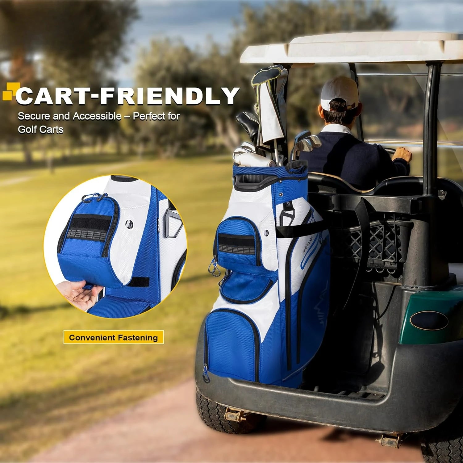 15-Way Cart Golf Bag – Organizer Divider Top, Grab Handles & Rain Cover