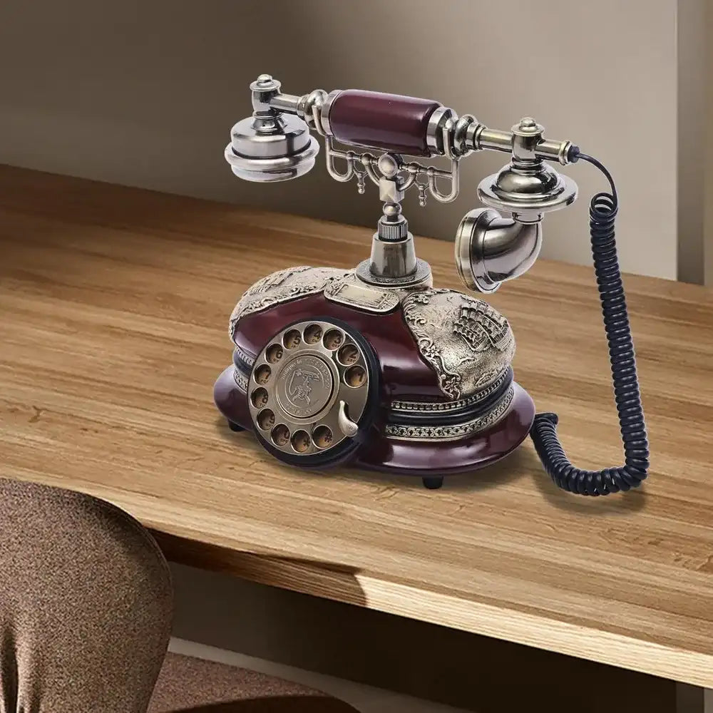 Corded Retro Imitation Antique Rotary-Dial Telephone – Stylish Landline Decor Piece