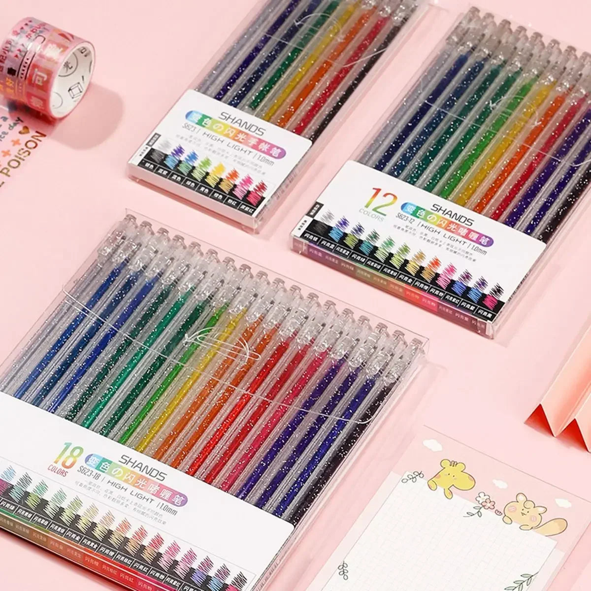 Glitter Gel Pen Set – 8/12/18 Color Options, 1.0 mm Smooth Writing & DIY Stationery Gift ✨