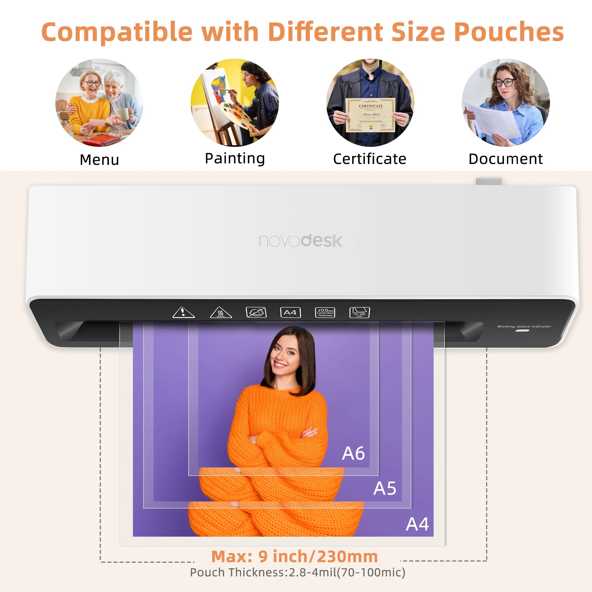 📄 Deli 9" Thermal Laminator – Quick Warm-Up Desktop Laminator with 20 A4 Pouches & Anti-Jam Design
