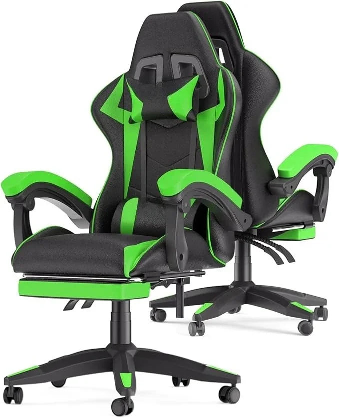 Ergonomic Gaming Chair with Footrest – Adjustable Height, Reclining Computer Chair with Lumbar & Headrest Support for Office or Gaming