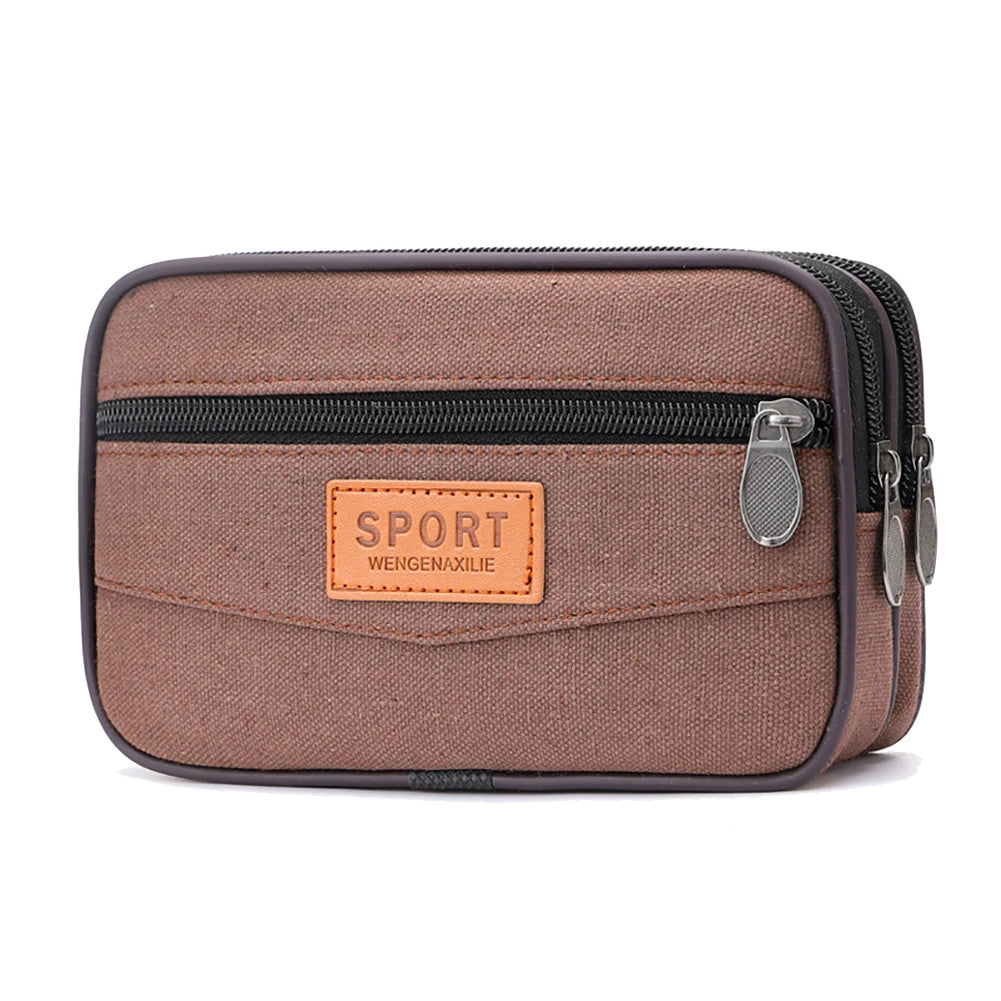 Men’s Outdoor Sports Waist Bag – Multi-Pocket Canvas Coin Pouch & Zipper Change Purse