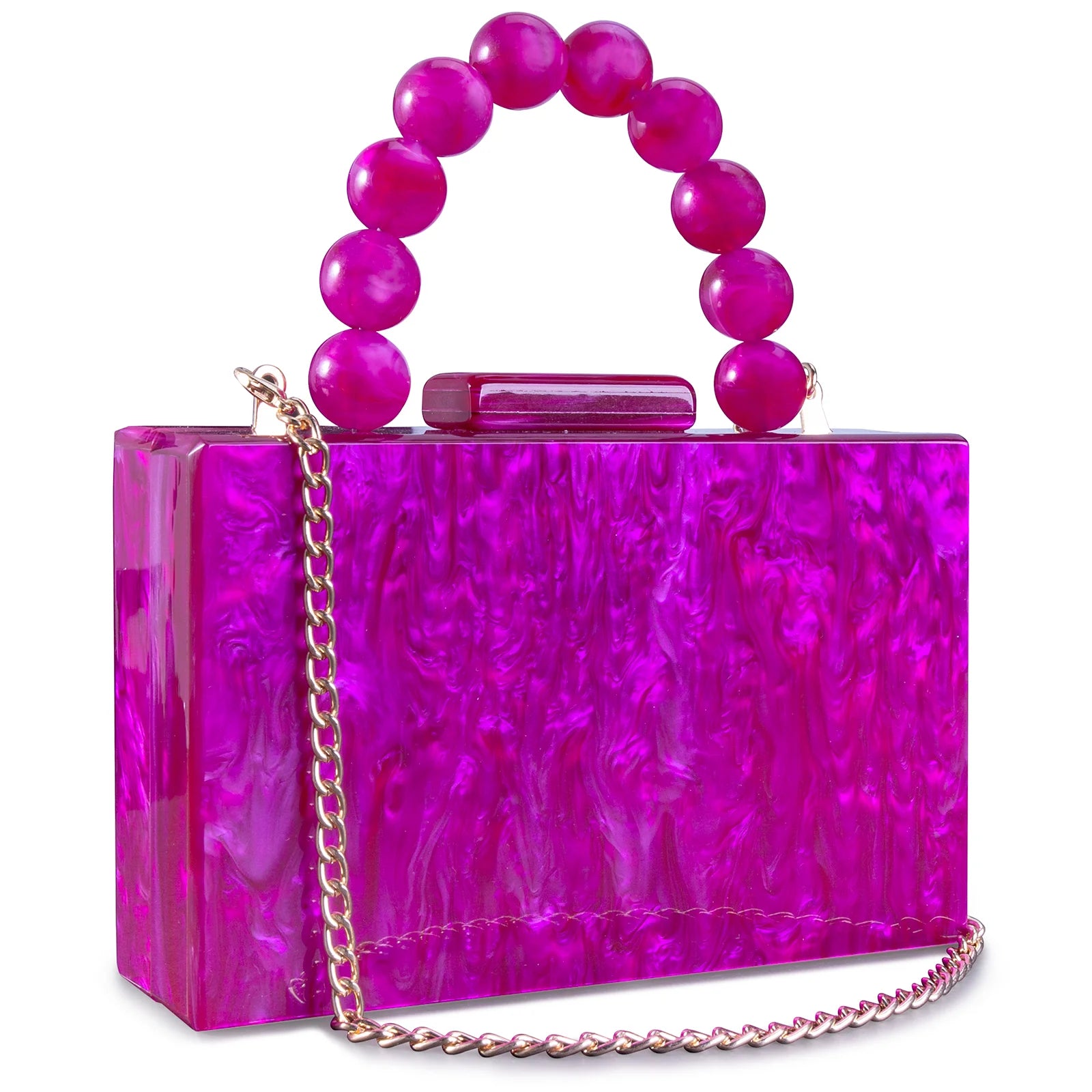 Women Beading Handbag Marble Acrylic Luxury Box Clutch – Evening Bag with Chain Shoulder Strap for Wedding, Party & Dinner Dress