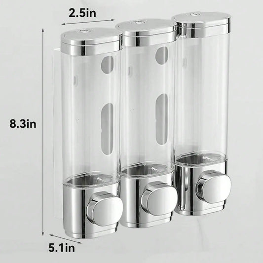 3-in-1 Chamber Wall-Mounted Shower Dispenser & Organizer – Pump for Shampoo, Soap & Conditioner