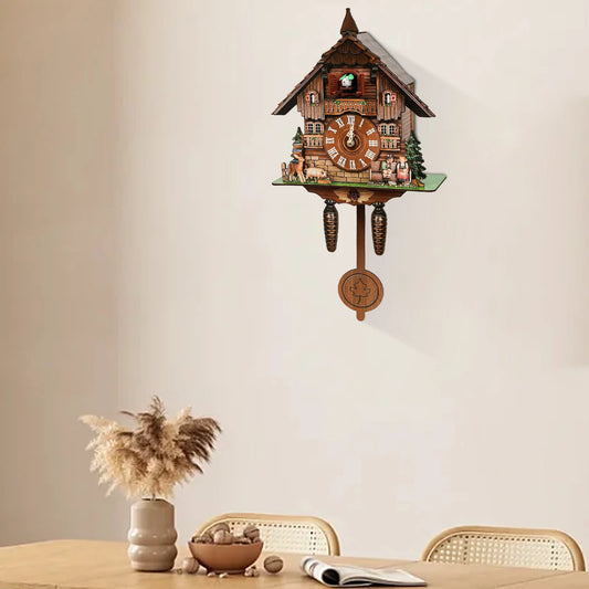 Cuckoo Wooden Wall Clock with Pendulum – Retro Hanging Clock for Bedroom, Living Room & Office Décor