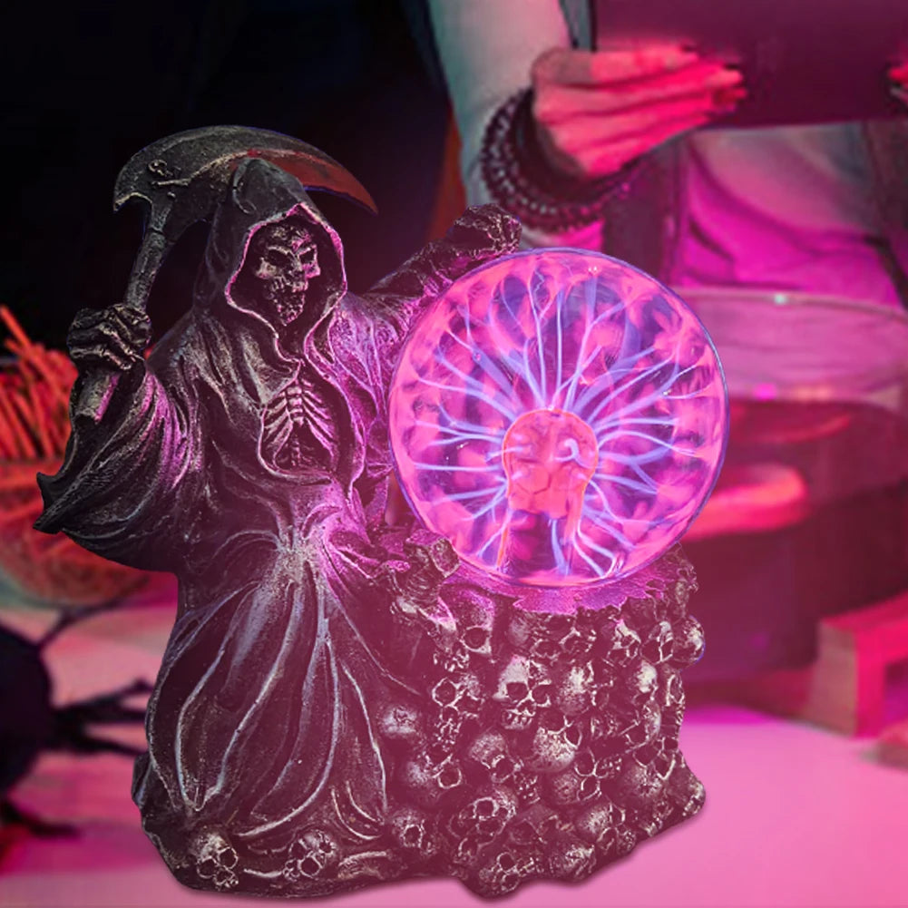Halloween Light-Up Ghost Fortune Teller – Touch-Sensing Grim Reaper Statue for Haunted House & Spooky Home Décor
