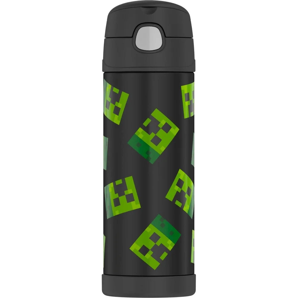 Minecraft 16 oz Stainless Steel Insulated Water Bottle – Kids Spout Lid with Carry Handle & Durable Build