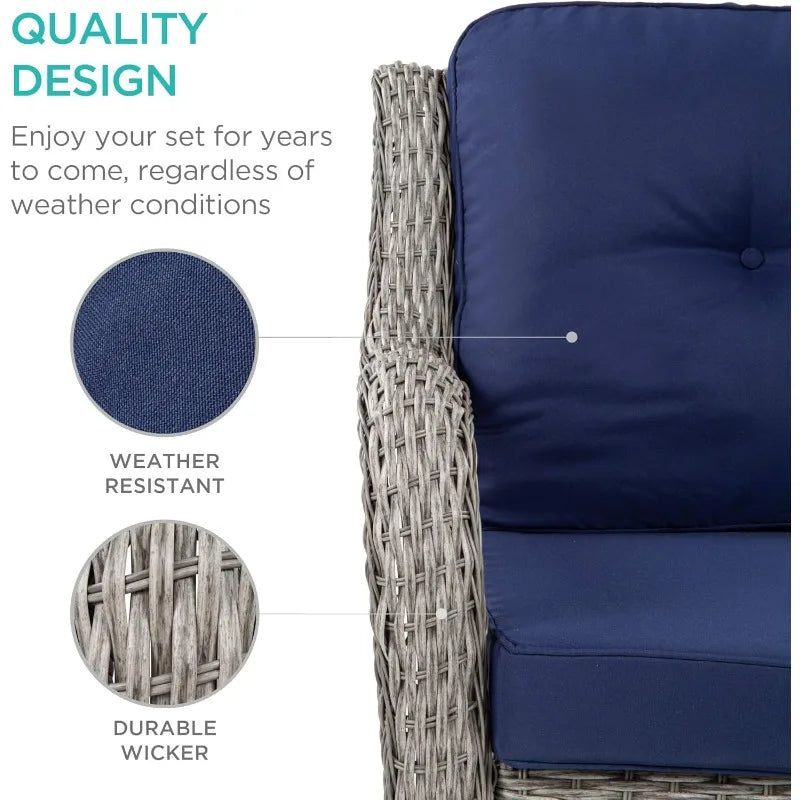3-Piece Outdoor Wicker Patio Bistro Set – 360° Swivel Rocking Chairs with Cushions & Tempered Glass Table | Weather-Resistant Furniture Set