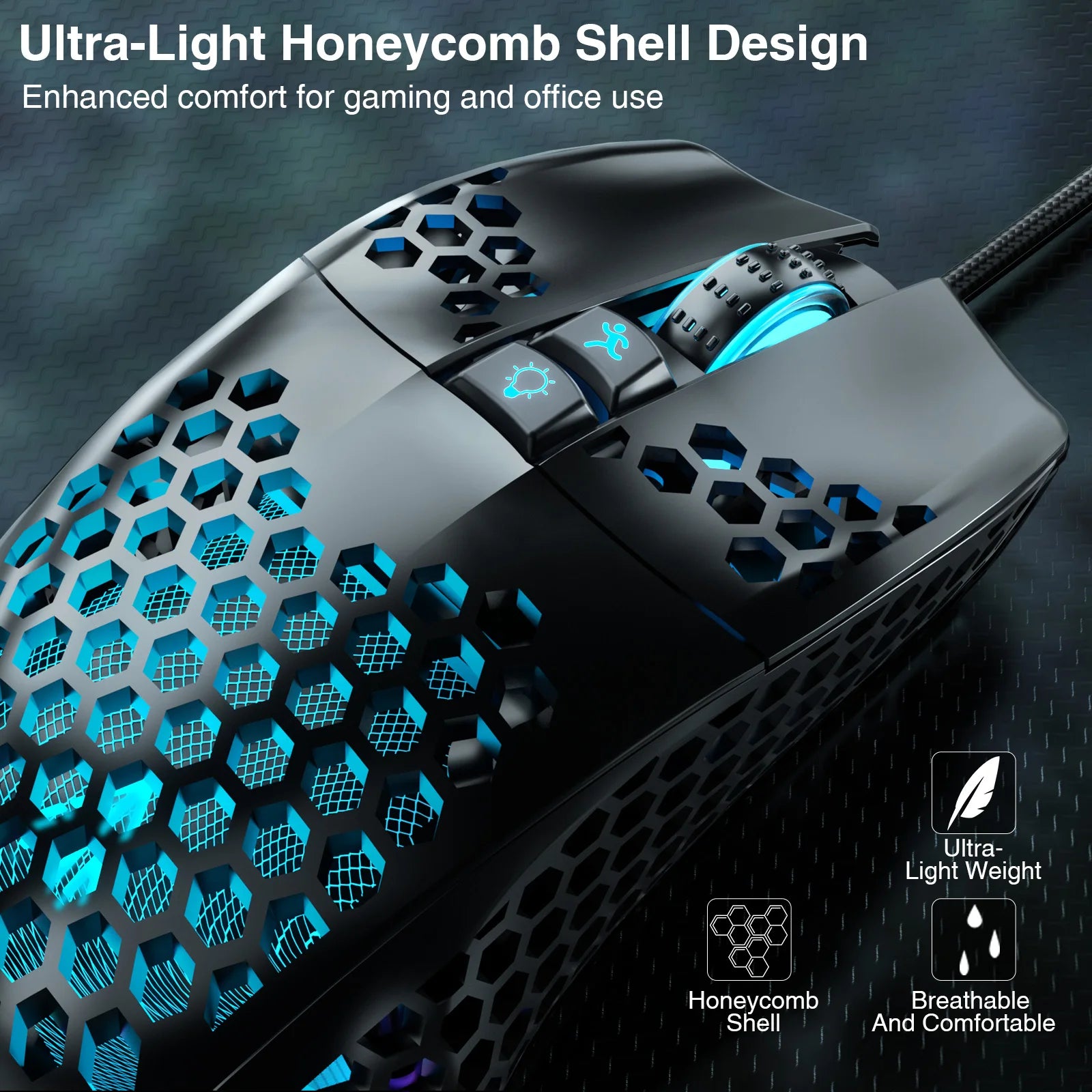 SM900 Wired Gaming Mouse – 12,800 DPI Honeycomb Lightweight Mouse with 7 Buttons & Macro Software for PC/Laptop