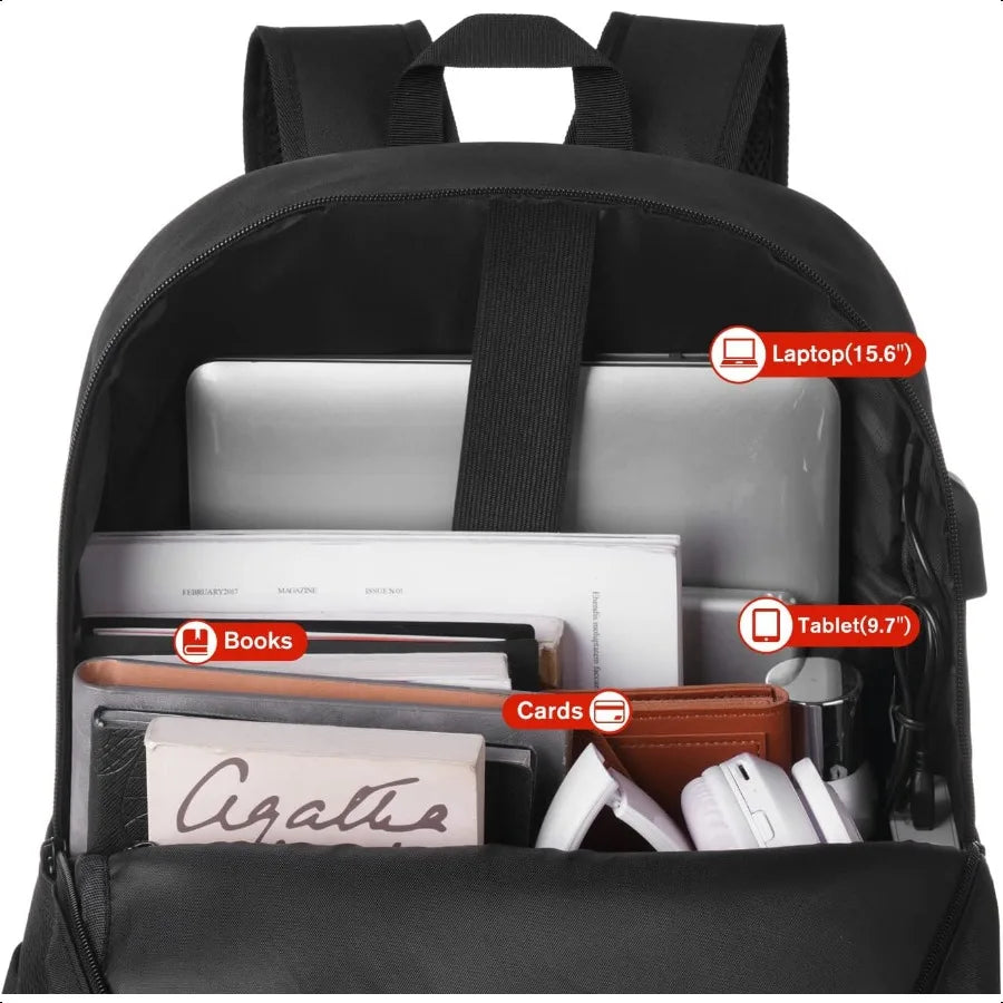 Unisex 15.6" School Laptop Backpack – USB Charging Bookbag for Teen Boys & Girls | Casual College Daypack for Men & Women
