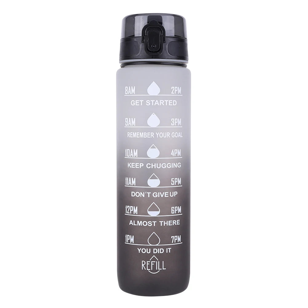 1000ml Motivational Water Bottle with Handle – Frosted Gradient Time Marker Fitness Cup