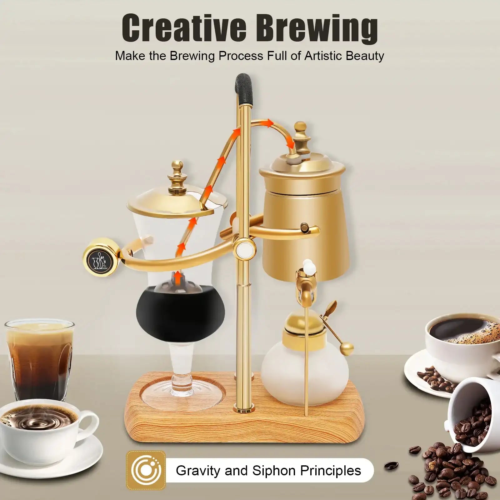 400 ml Siphon Vacuum Coffee Maker Set – Stainless Steel & Wood Base Coffee & Tea Brewer