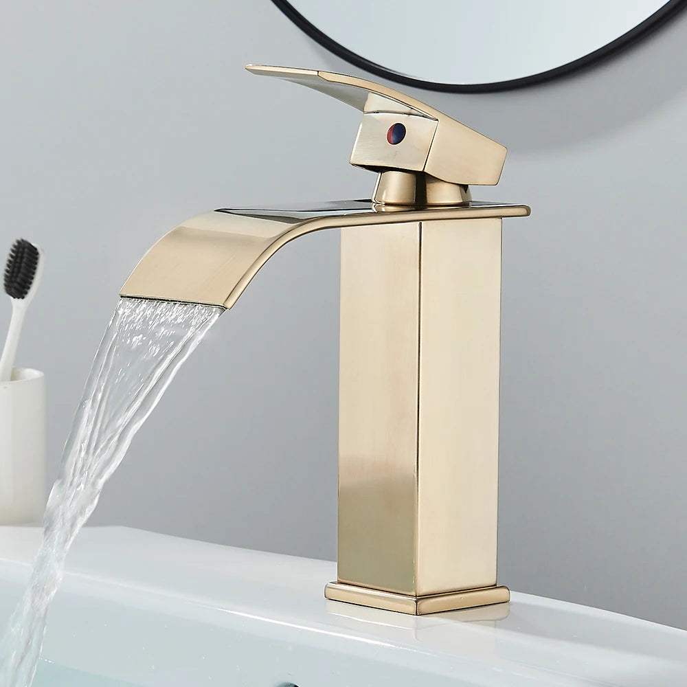 Matte Black Waterfall Basin Faucet – Deck‐Mounted Single Lever Brass Mixer Tap