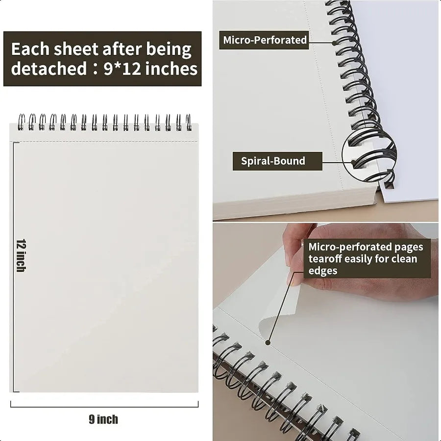 Fuxi 9×12″ Acid-Free Spiral Sketch Book – 100 Sheets 100 gsm Drawing Paper Pad