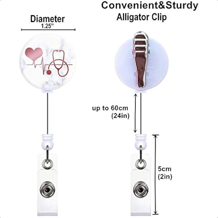 ❤️ 2-Pack Red Heart Badge Reels – Retractable ID Card Holders with Alligator Clip, Decorative Clip-On Name Tag Reels