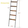 5-Tier Rustic Brown Blanket Ladder with 10 Hooks – Wall-Leaning Storage Rack for Living Room, Bedroom, Bathroom
