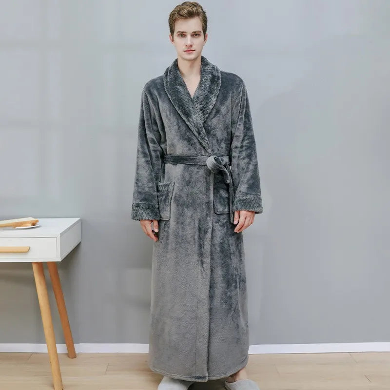 Thick Coral Velvet Bathrobe – Warm Winter Long Robe for Men & Women | Soft Couple Pajama Robe & Shower Wrap