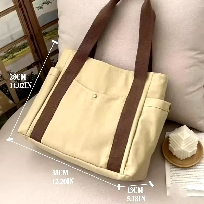 Large-capacity canvas tote bag – student & college style shoulder handbag, work commuting book bag for school, office & daily use