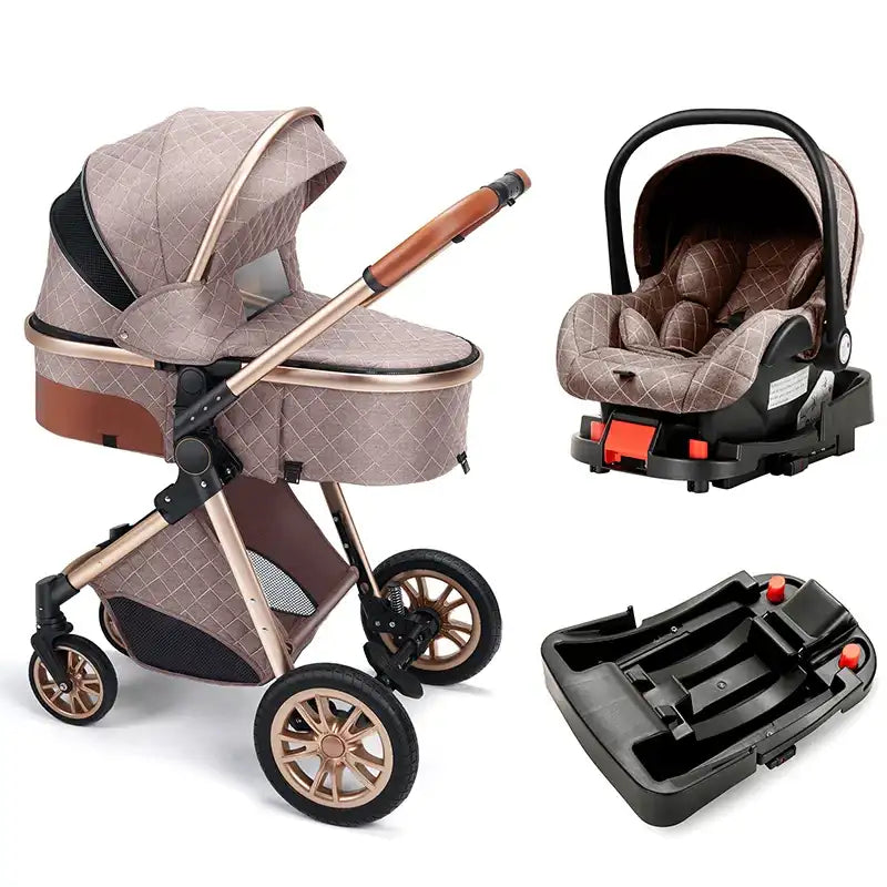 3-in-1 Luxury Baby Travel Stroller with ISOFIX Base – Sit or Lie Down for Newborns