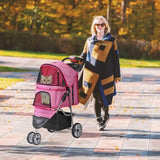Foldable 3-Wheel Pet Stroller Cart for Dogs & Cats – Pink Cup-Holder Carrier