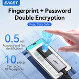 EAGET Fingerprint Encrypted Portable SSD 1TB/2TB – USB 3.2 Type-C Solid State Drive for PS5, PS4, Laptop & MacBook