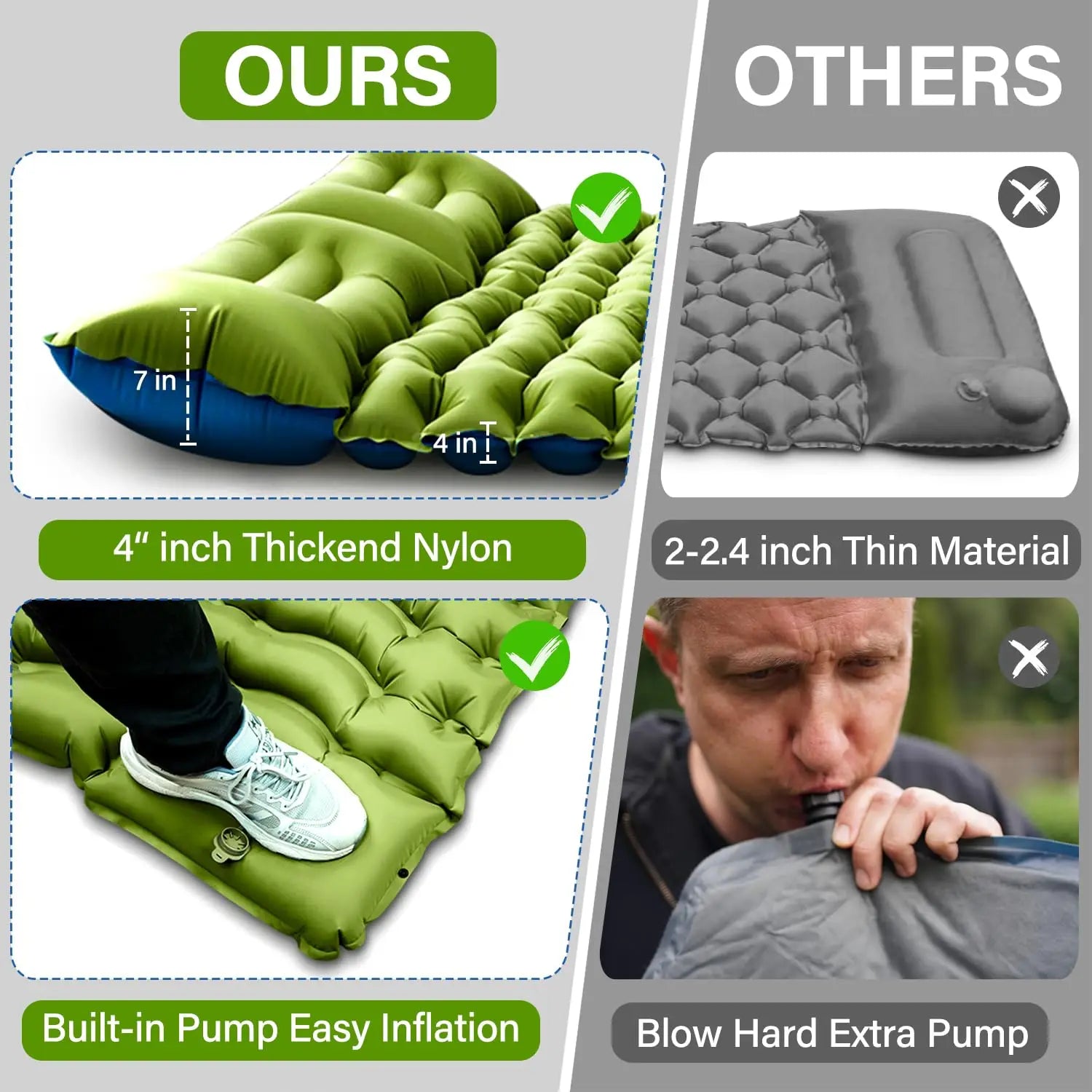 Westtune Double Sleeping Pad – 4" Thick Inflatable Mattress with Pillows & Built-In Foot Pump for 2 People 🏕️💤
