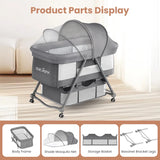 3-in-1 Baby Travel Cot & Crib – Convertible Folding Bed with Mosquito Net, Soft Mattress Pad & Silent Wheels