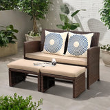 3-Piece All-Weather Wicker Outdoor Loveseat Set with Ottoman & Side Table