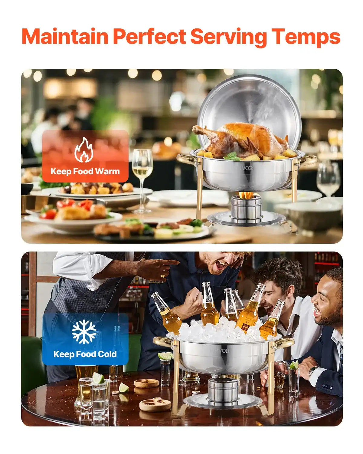 Vevor 4-Pack Chafing Dish Buffet Set – Stainless Steel Chafer with 4 Full-Size Pans, Round Catering Warmers for Parties & Banquets