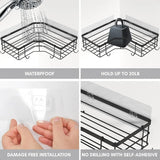 4-Pack Black No-Drill Corner Shower Organizers – Wall-Mounted Shelves with Soap Caddy & Toothbrush Holder
