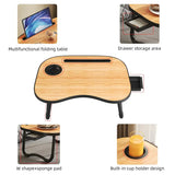 Foldable Bedside Laptop & Breakfast Tray Table – Bed Desk with Cup-Holder & Side Drawer for Laptop/Desktop Use