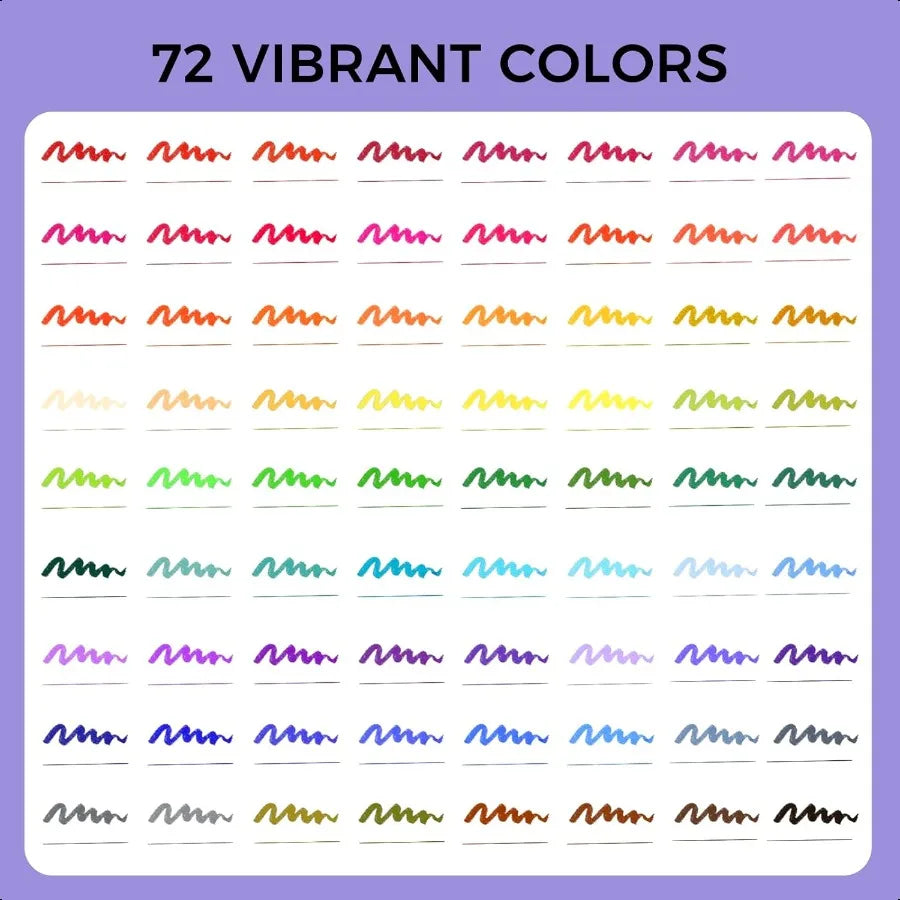 72 Colors Dual Tip Markers – No Bleeding Fine & Brush Tip Pens for Adult Coloring Books, School & Art Projects