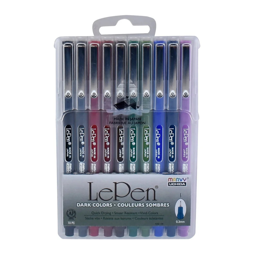 Le Pen Felt Tip Pens Set – 10 Count Medium Point, Water-Based Quick-Dry Ink, Smudge-Resistant for Journals, Notes & Art