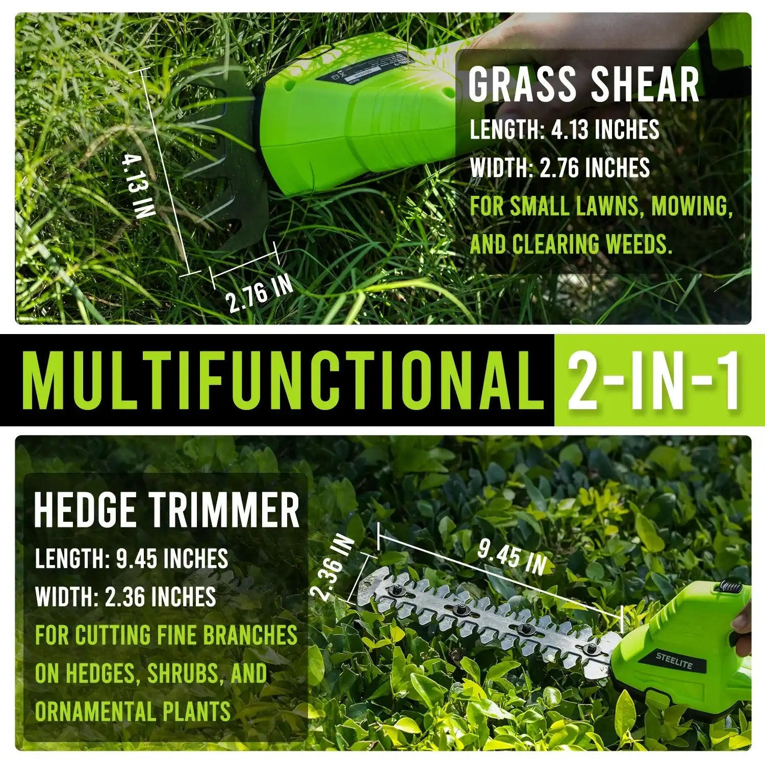 21V Cordless Hedge Trimmer with 2 Batteries | Grass & Shrub Cutter