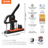 Vevor Button Maker Machine – 25/32/58mm Pin Badge Maker with Button Parts & Ergonomic Arc Handle, DIY Punch Press Kit
