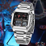 FOXBOX Men’s Electronic Sports Watch – Waterproof, Luminous Dial, Stainless Steel Strap & Alarm ⌚✨