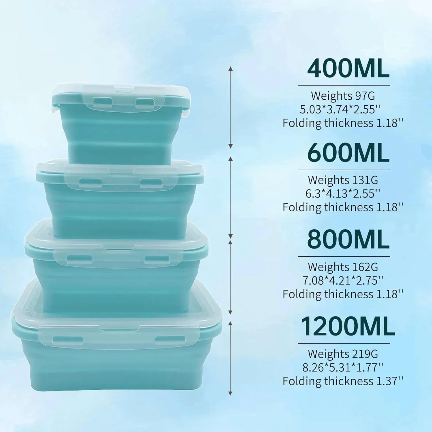 4-Pack Silicone Collapsible Lunch & Food Storage Boxes – Flat Stack Design with Lids, BPA-Free