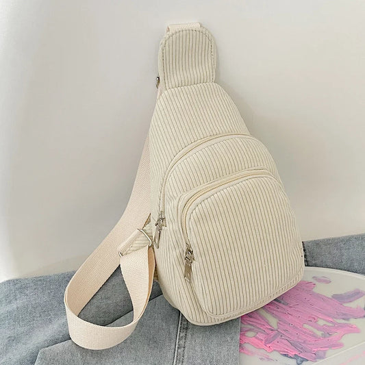 Women’s Corduroy Sling Waist Pack – Casual Solid Color Commute Bag with Adjustable Strap for Weekend & Vacation