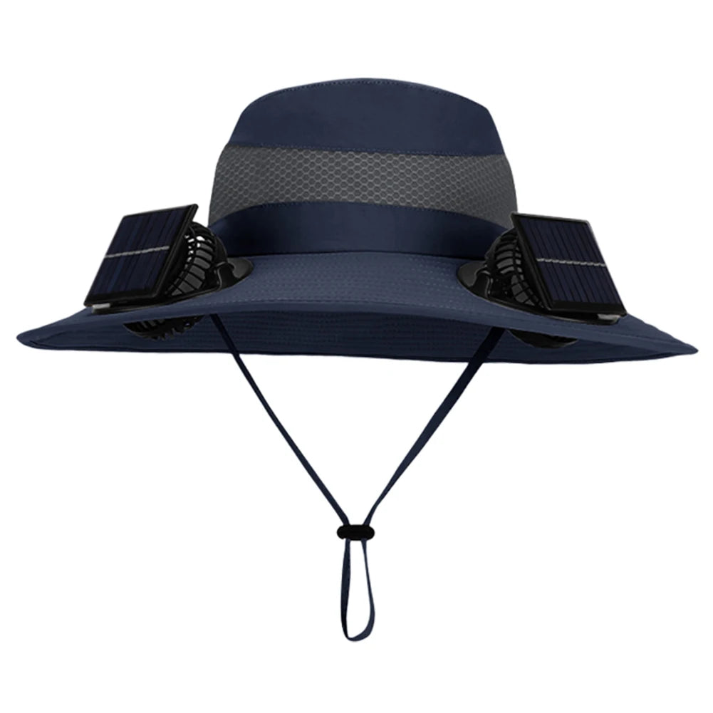 Outdoor Camping & Fishing Solar Fan Hat – Unisex Portable Wide Brim Fisherman Cap with Solar-Powered Cooling Fan