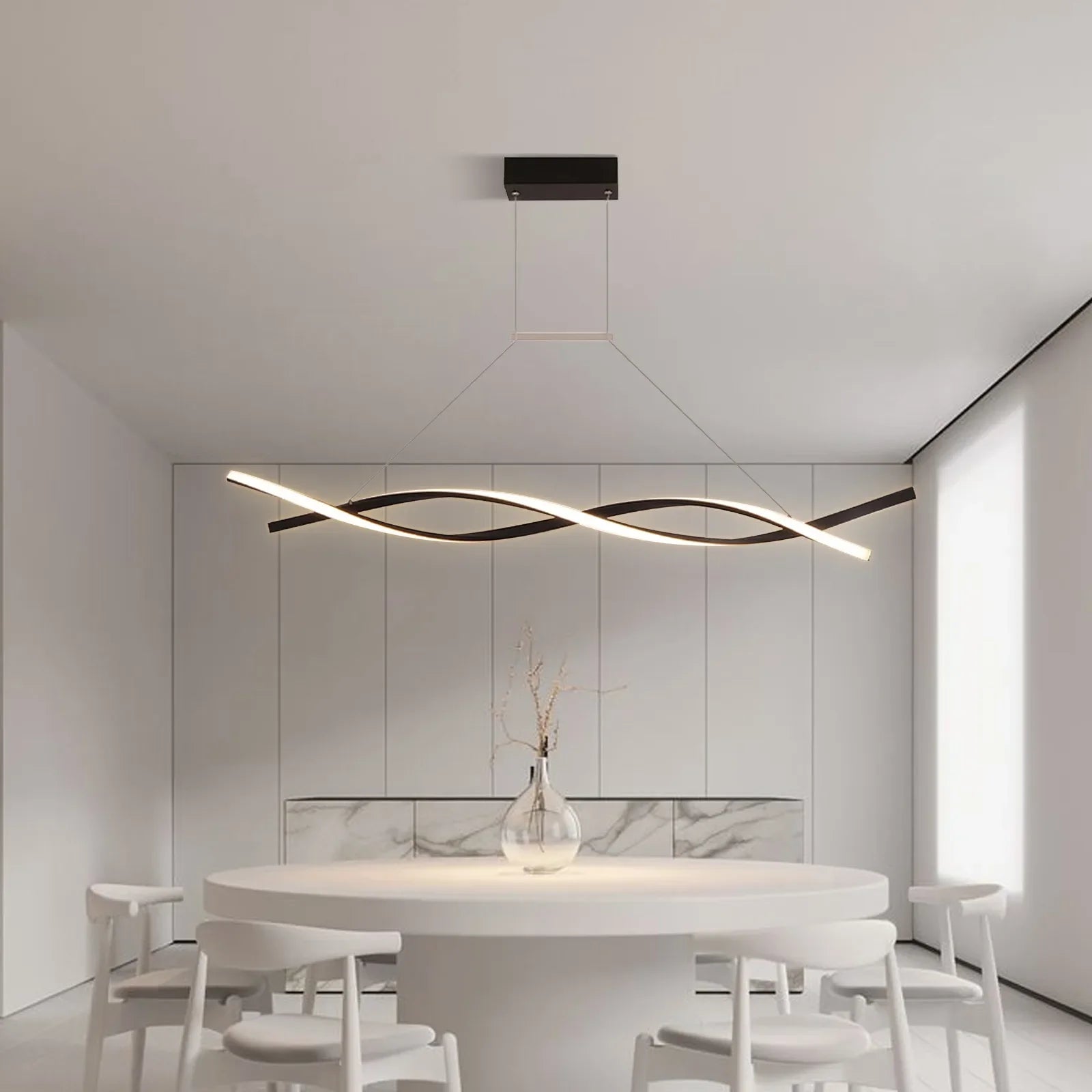 Modern Black Pendant Light – Remote Control Dimmable LED Ceiling Lamp for Dining Room & Kitchen