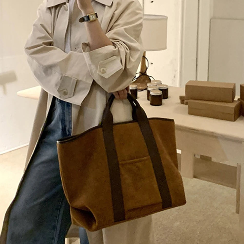Women’s Suede Tote Bag – Large-Capacity Vintage Winter Shoulder Handbag for Shopping, Work & Daily Commute