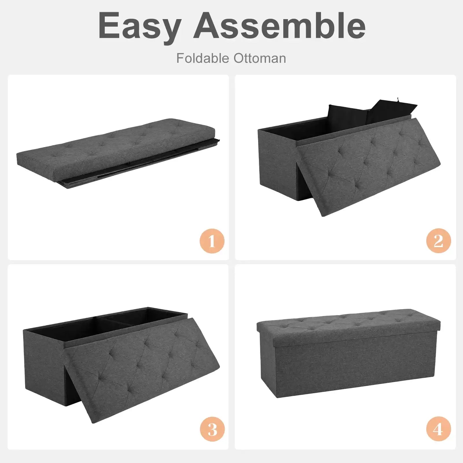 Hidden Storage Footstool Toy Box Bench – Linen Fabric 2-in-1 Ottoman for Living Room & Bedroom