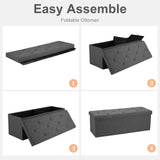 Hidden Storage Footstool Toy Box Bench – Linen Fabric 2-in-1 Ottoman for Living Room & Bedroom