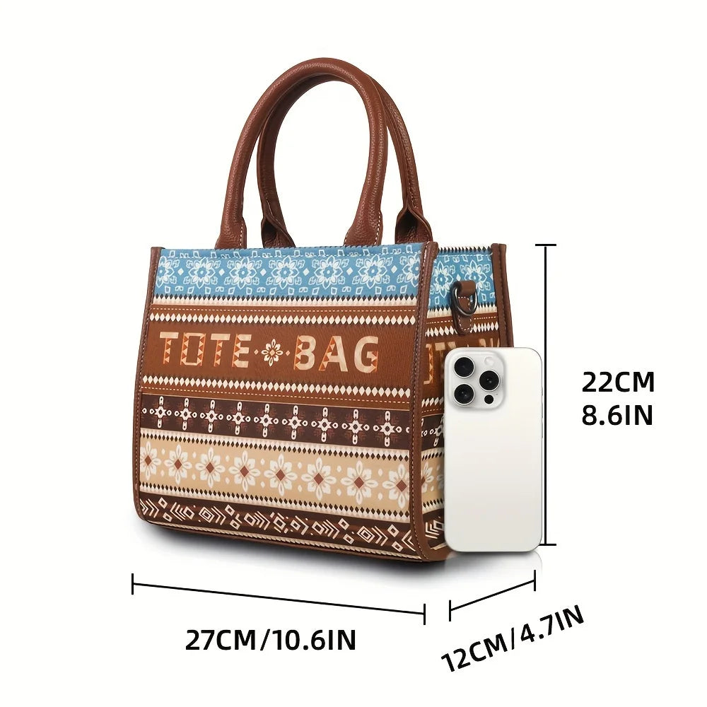 2PCS Bohemian Style Tote Bags – Retro Canvas & Leather Handbags for Women, Splash-Resistant Design