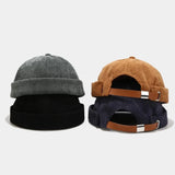 Corduroy Brimless Docker Hat – Unisex Adjustable Harbour Beanie with Rolled Cuff Skull Cap Style