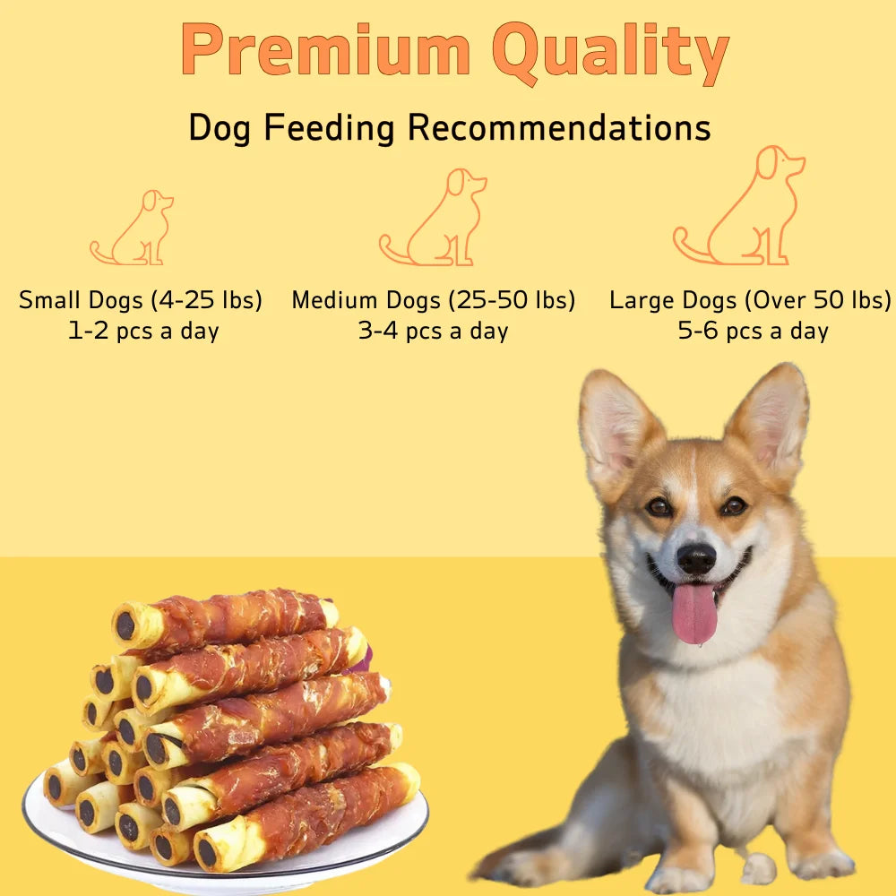 Chicken Wrapped Cowhide Sticks – Natural Dog Snacks Made with Real Chicken & Beef Skin (150g / 5.29oz)