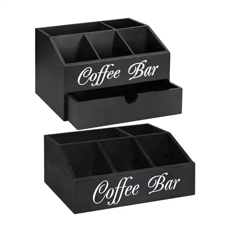 Wooden Coffee & Tea Station Organizer – Large Countertop Basket with Removable Dividers for Home Coffee Bar