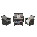 “4-Piece Outdoor Patio Furniture Set – Rattan Chairs with Sofa & Tempered Glass Coffee Table”