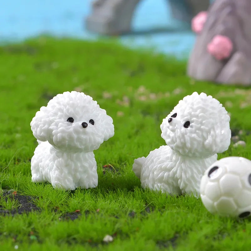 Mini Bichon Frise Dog Figurine – Cute Miniature Craft Ornament for Home, Desk, Car & Kids’ Room Décor