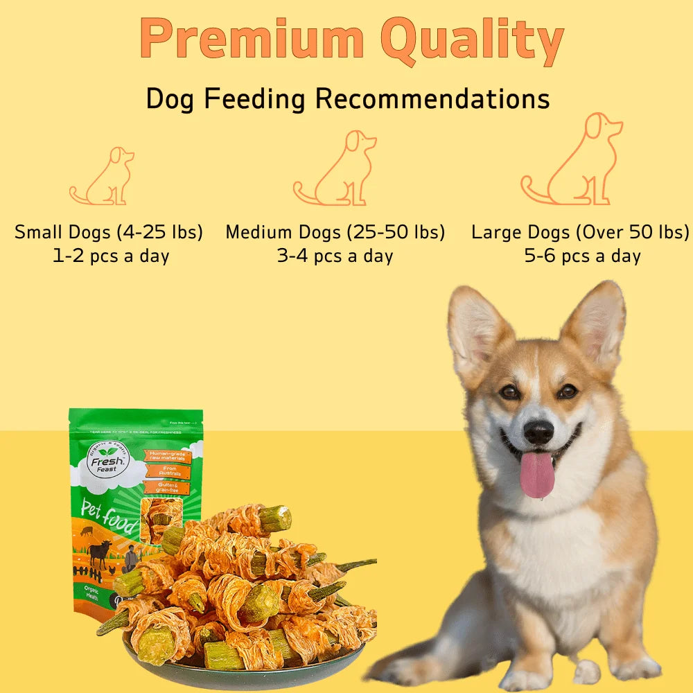 Chicken Wrapped Okra Dog Treats – All-Natural, Healthy & Easily Digestible Snacks (200g / 400g Packs)